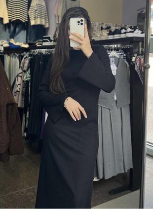 Платье миди, платье черное женское, платье длинная черная2 фото