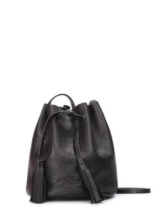Жіноча шкіряна сумочка на зав'язках poolparty bucket чорна1 фото