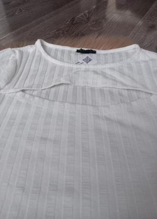 Белая блуза рубчик,кофточка с вырезом на груди7 фото
