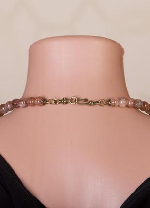 Крафтовое ожерелье с бирюзой и кварцем5 фото