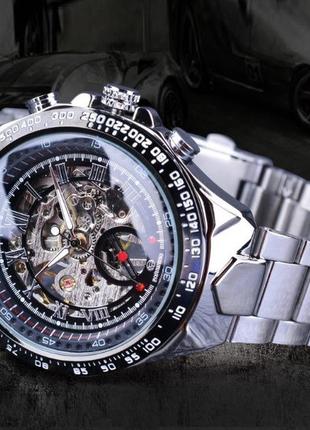 Мужские наручные механические часы forsining скелетон с открытым механизмом металлические стальные skeleton7 фото