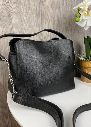 Женская мини сумочка на плечо натуральная замша + эко кожа черная, качественная сумка для девушек7 фото