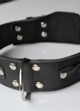 Кожаный ошейник для собак "lockdog" с плетением черный4 фото