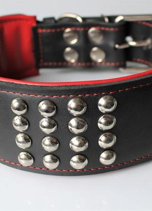 Кожаный ошейник для собак "lockdog" с заклепками черно-красный4 фото