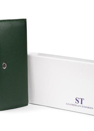 Горизонтальный тонкий кошелек из кожи унисекс st leather 19328 зеленый6 фото