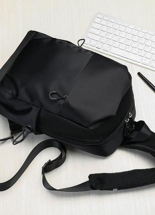 Мужской рюкзак сумка на грудь большая черная9 фото