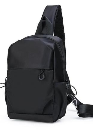 Мужской рюкзак сумка на грудь большая черная3 фото