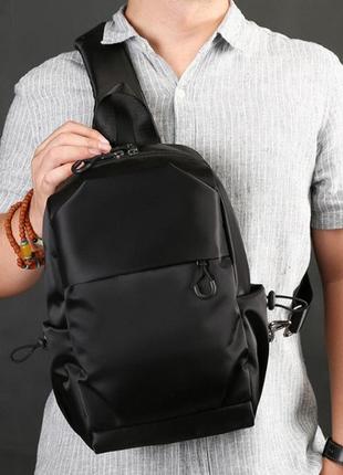 Мужской рюкзак сумка на грудь большая черная7 фото