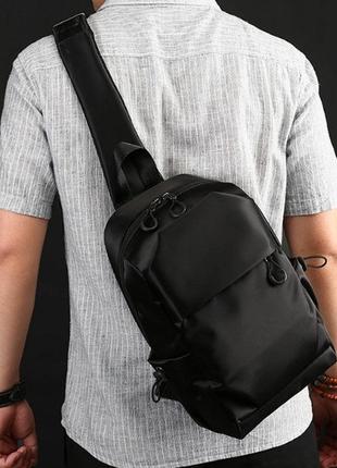 Мужской рюкзак сумка на грудь большая черная10 фото