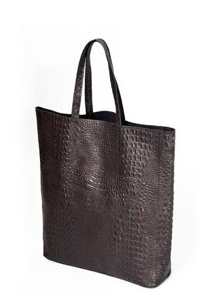 Жіноча шкіряна сумка з тисненням під крокодила poolparty city чорна2 фото
