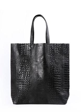 Жіноча шкіряна сумка з тисненням під крокодила poolparty city чорна1 фото