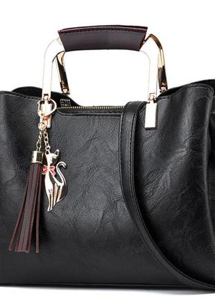 Женская сумка на плечо с брелком, модная и качественная женская сумочка эко кожа повседневная3 фото