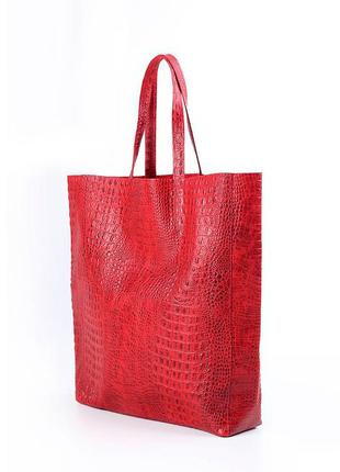 Женская кожаная сумка с тиснением под крокодила poolparty city красная2 фото