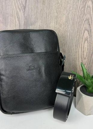 Мужская кожаная сумка барсетка стиль лакоста + кожаный ремень из натуральной кожи, подарочный набор 2 в 15 фото