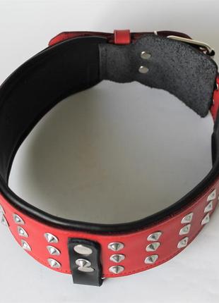 Кожаный ошейник для собак "lockdog" с маленькими шипами красный7 фото