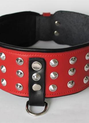 Кожаный ошейник для собак "lockdog" с маленькими шипами красный2 фото