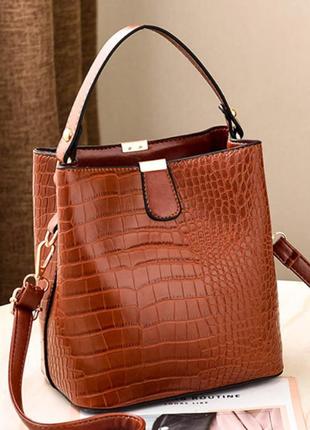 Модная женская сумочка под рептилию на плечо, небольшая сумка змеиная эко кожа коричневый1 фото