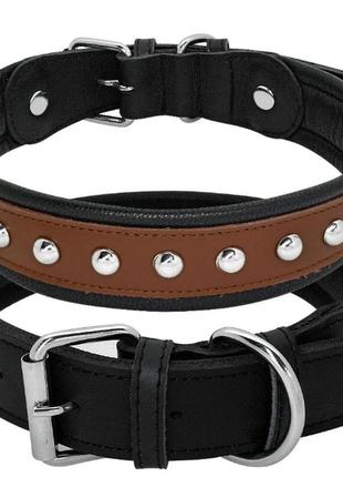 Кожаный ошейник для собаки "lockdog" с заклепками черно-коричневый1 фото