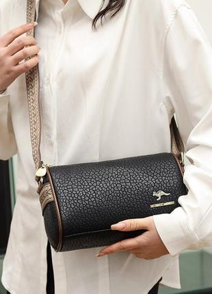 Женская мини сумочка кросс-боди daishu кенгуру, маленькая сумка багет черная5 фото