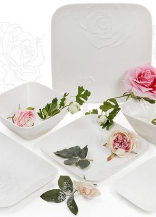 Набір 3 порцелянових салатники "white rose" квадратні порцеляни 20,9х20,6х8,6 см bona (2000002643401)2 фото