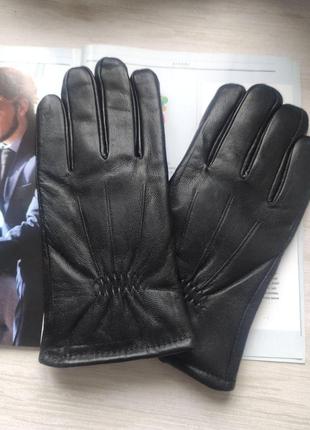 Чоловічі шкіряні перчатки рукавички зимові штучне хутро black3 фото