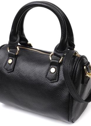 Елегантна жіноча сумка-бочечка з двома ручками з натуральної шкіри vintage 22353 чорна