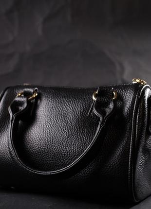 Элегантная женская сумка бочонок с двумя ручками из натуральной кожи vintage 22353 черная7 фото