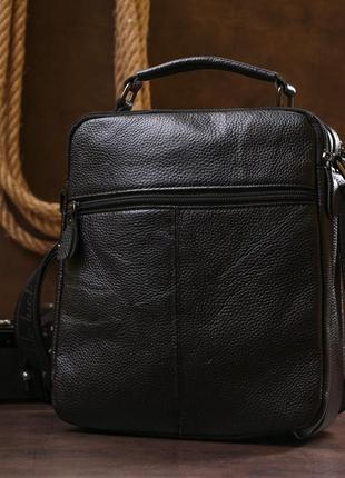 Вместительная кожаная мужская сумка vintage 20683 черный9 фото