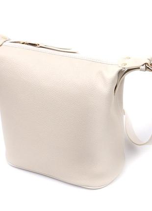 Зручна сумка жіноча з однією довгою ручкою з натуральної шкіри vintage 22307 біла2 фото