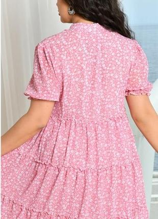 Платье женское шифоновое летнее, на пуговицах, батал батальное большие размеры, розовое5 фото