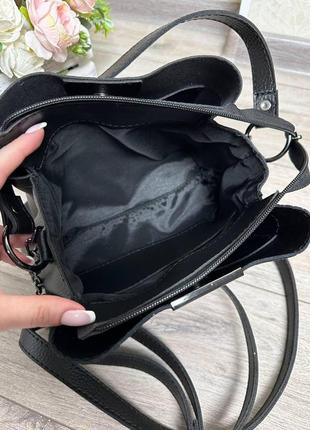 Черная замшевая женская сумка вместительная шоппер10 фото