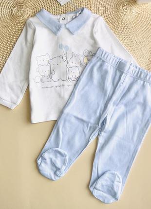 Костюмчик для малыша: ползунки + кофточка с милыми зверьками 100% коттон/размер: 62 см. (3-6 мес.)