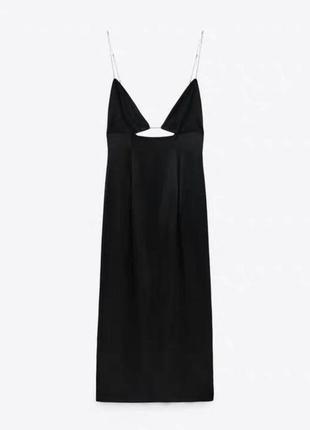 Платье zara  миди за колени черное атласное цепочки стразы камни открытая спинка вечернее шикарное тренд топ бренд2 фото