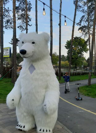 Плюшевий білий ведмедик- аніматор
 я даруватиму подарунки, квіти,1 фото