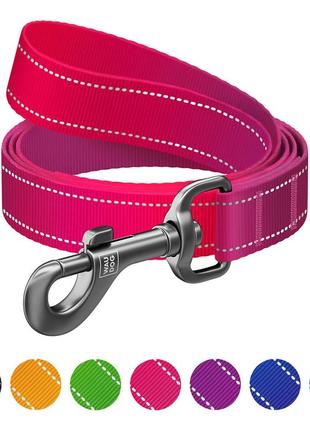 Повідець для собак нейлоновий waudog nylon mono, світловідбивний, s, ш 15 мм, дов 122 см рожевий