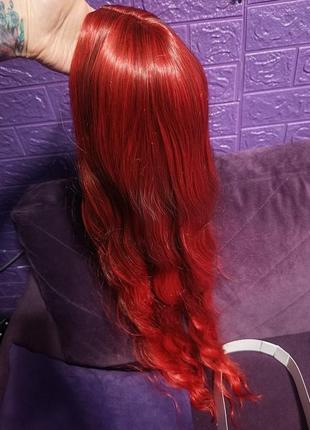 Длинный парик красный локоны5 фото