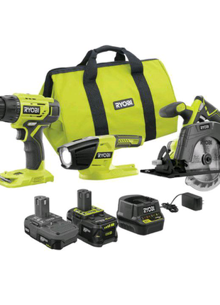 Ryobi pck101kn набір шуруповерт, циркулярна пила, фонарік