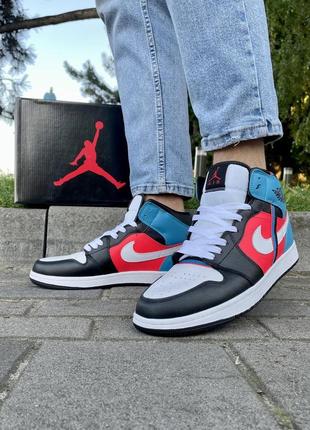 Кроссовки nike air jordan 1 (красно-синие)4 фото