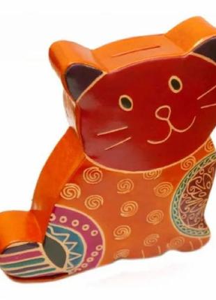 Скарбничка шкіряна кіт помаранчевий