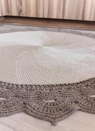 Круглий в'язаний килим з орнаментом по краю (1.4 м)4 фото