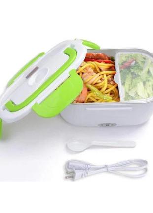 Ланч бокс електричний з підігрівом lunch heater 220 v pro, термос для їжі для дітей. колір: зелений4 фото
