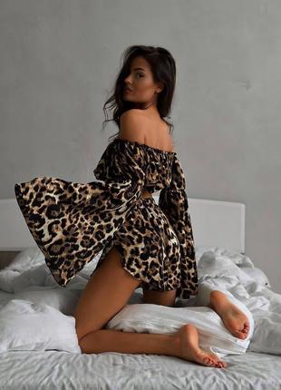 Леопардовая пижама одежда для дома топ и шорты в леопардовый принт1 фото