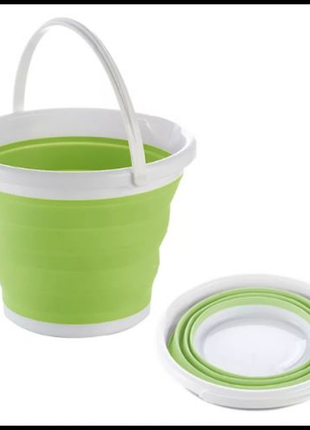 Ведро 5 литров туристическое складное collapsible bucket зелёное