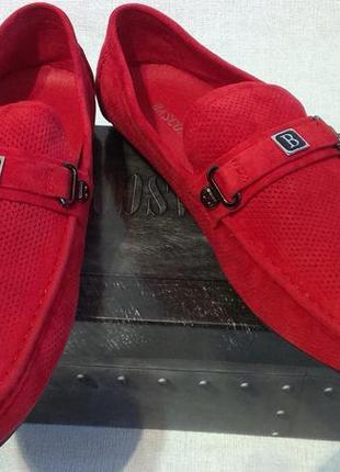 Чоловічі мокасини basconi 42 43 червоні червоного кольору літні туфлі2 фото