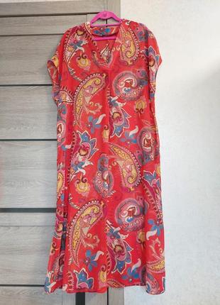 Красное пляжное платье, свободного кроя в рисунок пейзли primark(размер 14-16)2 фото