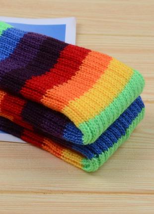 Гетры разноцветные в полоски яркие 5561 красные синие салатовые полосы радуга на танце носки