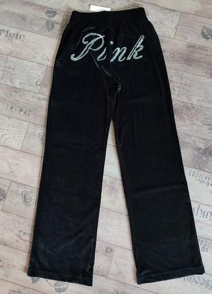 Victoria´s victorias secret виктория сикрет штаны, брюки velour shine logo wide-leg pants pink1 фото