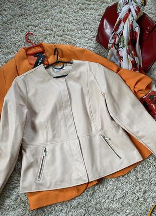 Актуальный кожаный жакет /пиджак/куртка в пудровом цвете,camaieu,p.42-446 фото