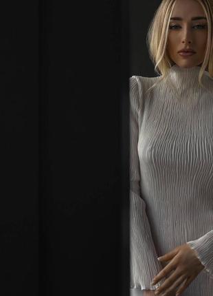 Витончена сукня максі з рукавами. тканина: жатка plisse
 ▫️колір: білий9 фото