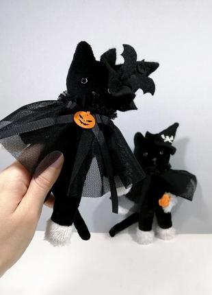 Черный кот декор на хеллоуин мягкая игрушка кошка ведьма котик волшебник осенний декор котенок2 фото
